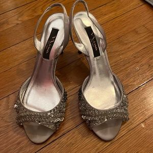 Nina Silver Sequined Slingbacks - 8.5